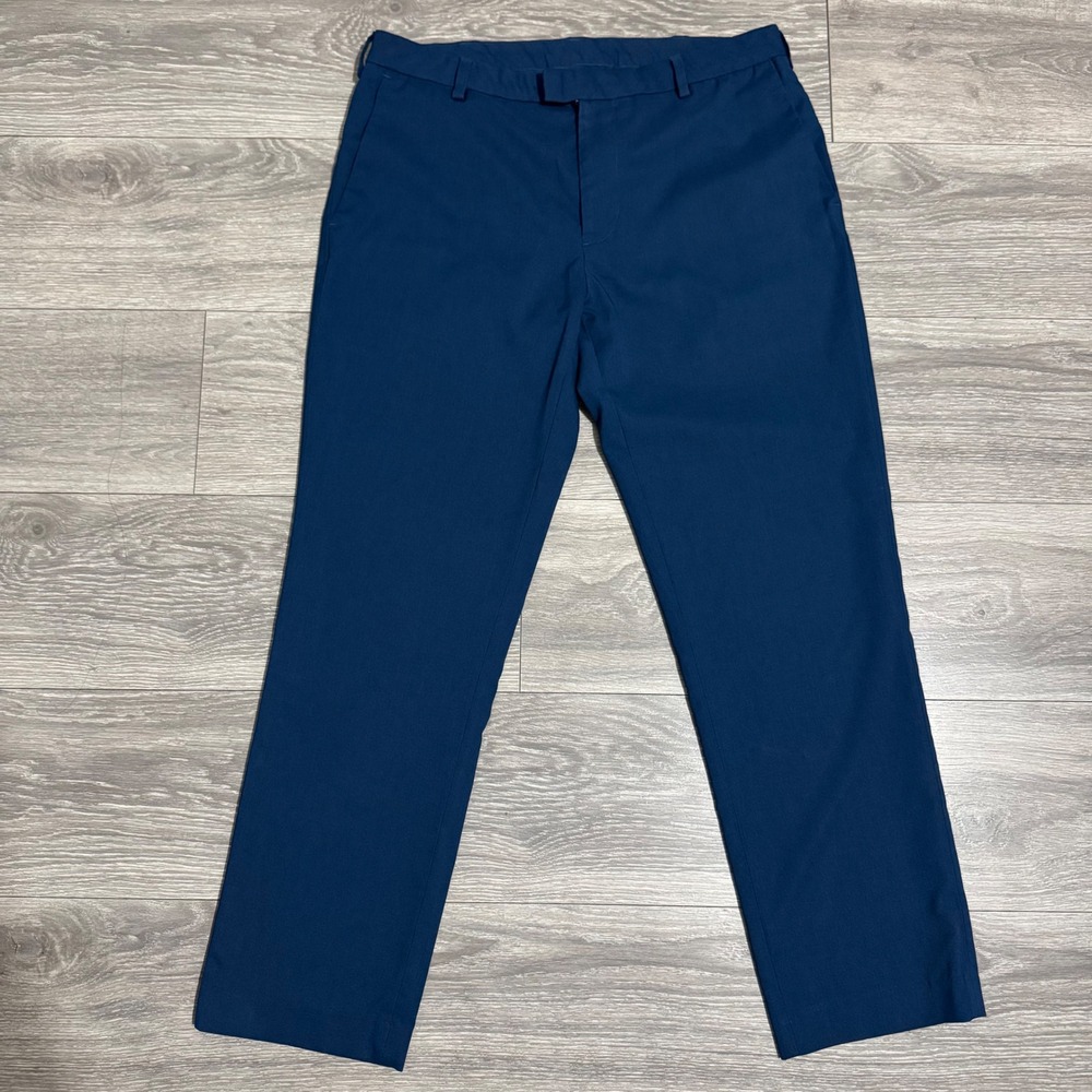 Van Heusen Flex Slim Fit Dress Pants Mens 34x30 Navy Blue Flat Front Trousers